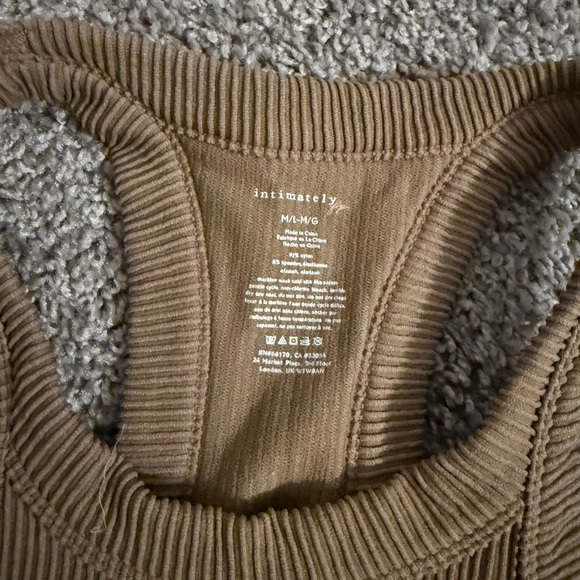 Intimately Free Free People Size M/L Ribbed Brown Racerback Tank Top, Cropped - Picture 2 of 4